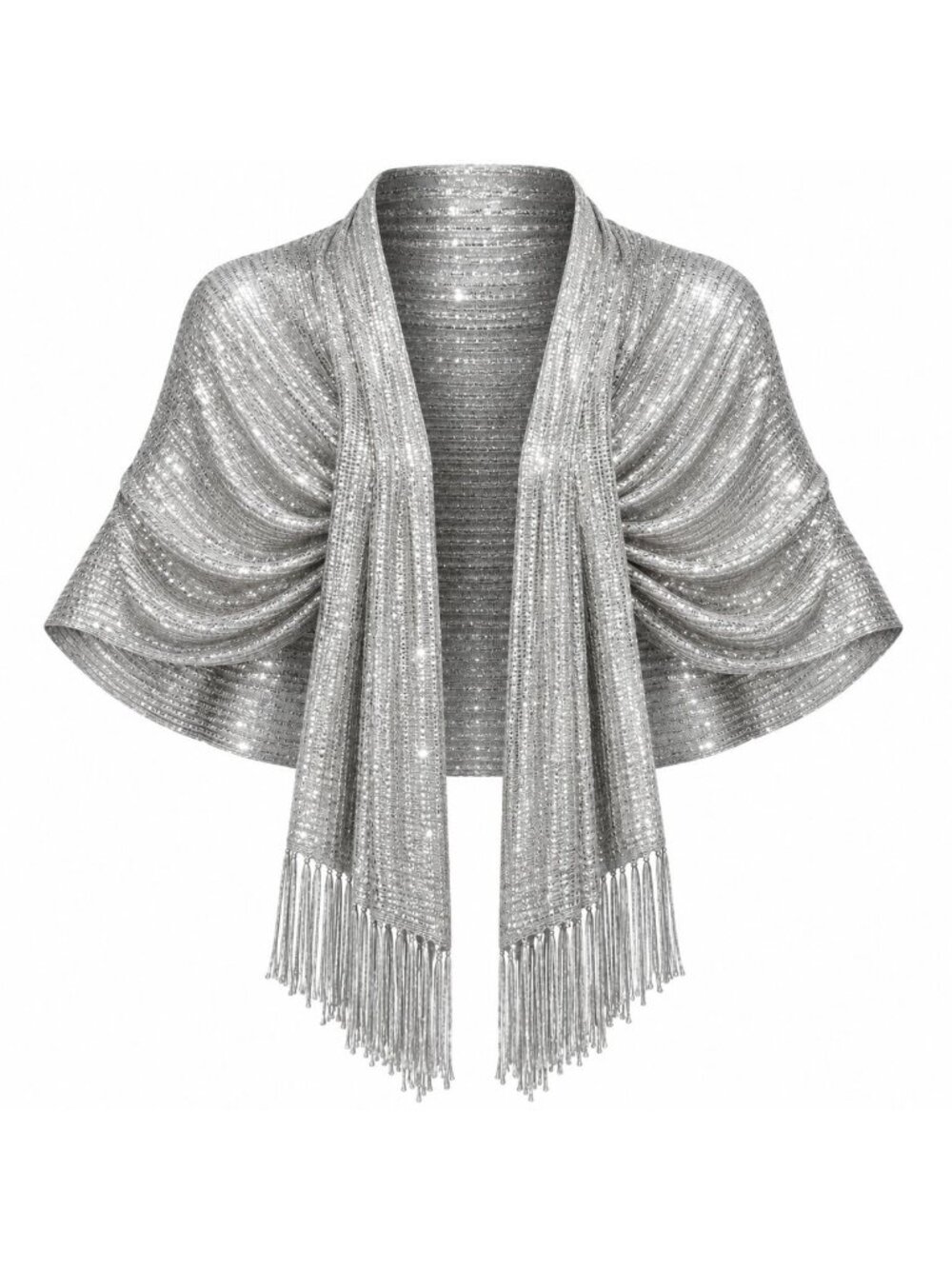 Metallic Silver Shawl Wrap 70in Fringe Evening Formal Wedding Party Stole